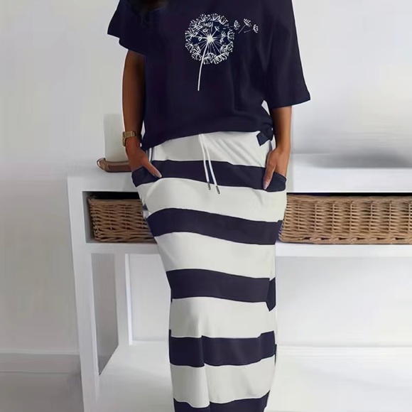Dresses & Skirts - 2 piece Off Shoulder Top and Striped Skirt